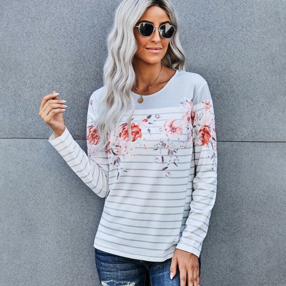 Floral print striped long sleeve top - Picture 5 of 5